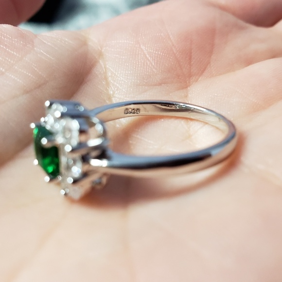 925 Silver Cushion Cut Emerald Color Retro - Picture 5 of 8